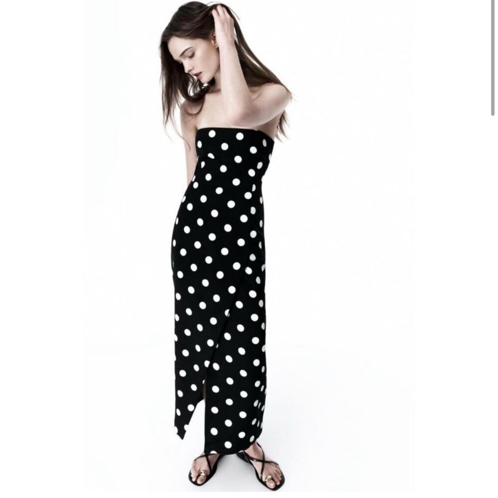 Zara Strapless Black and White Polka Dot Dress